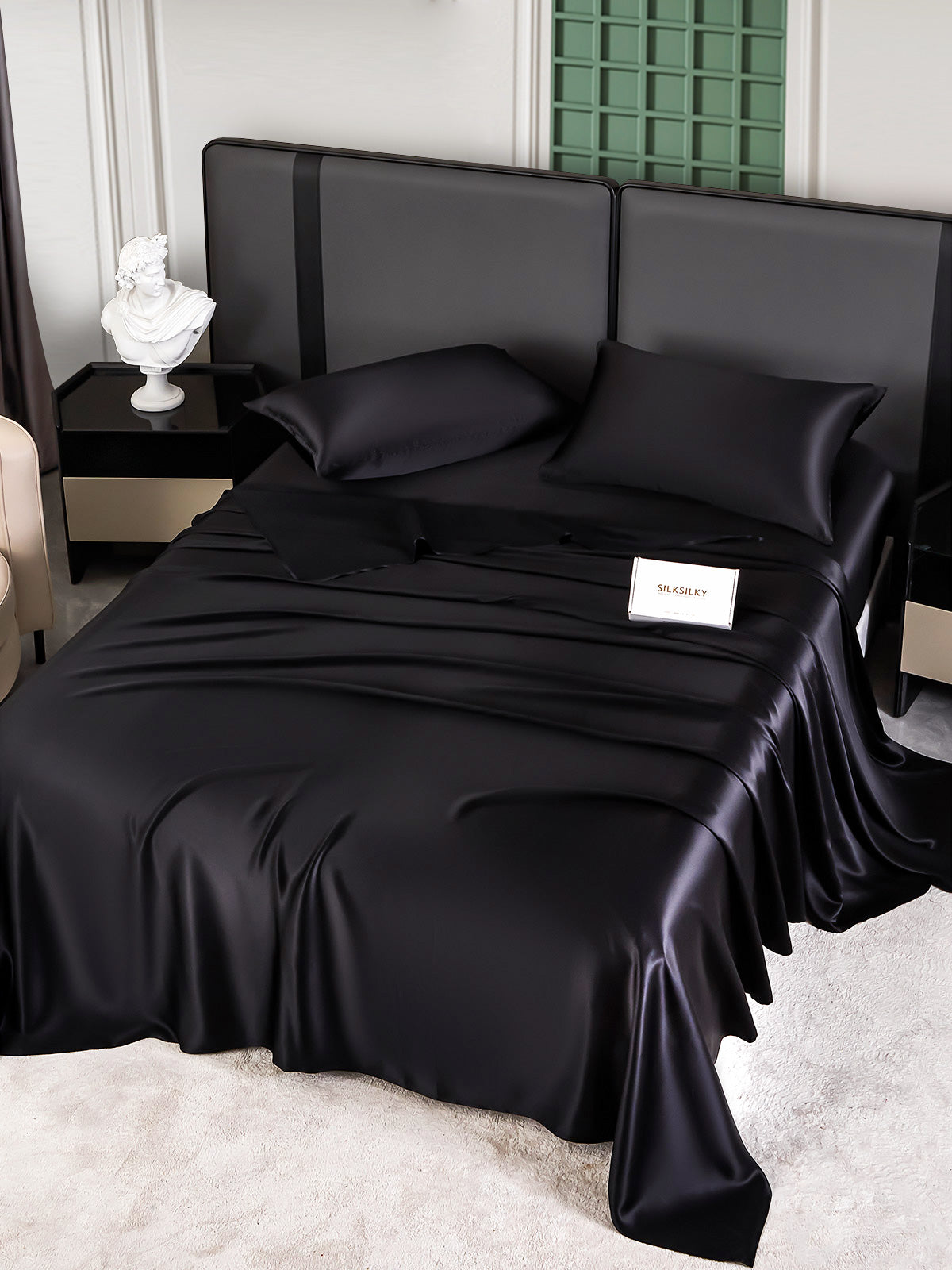[أسود] SilkSilky-SA 25Momme الحرير الخالص Bedding Set 004
