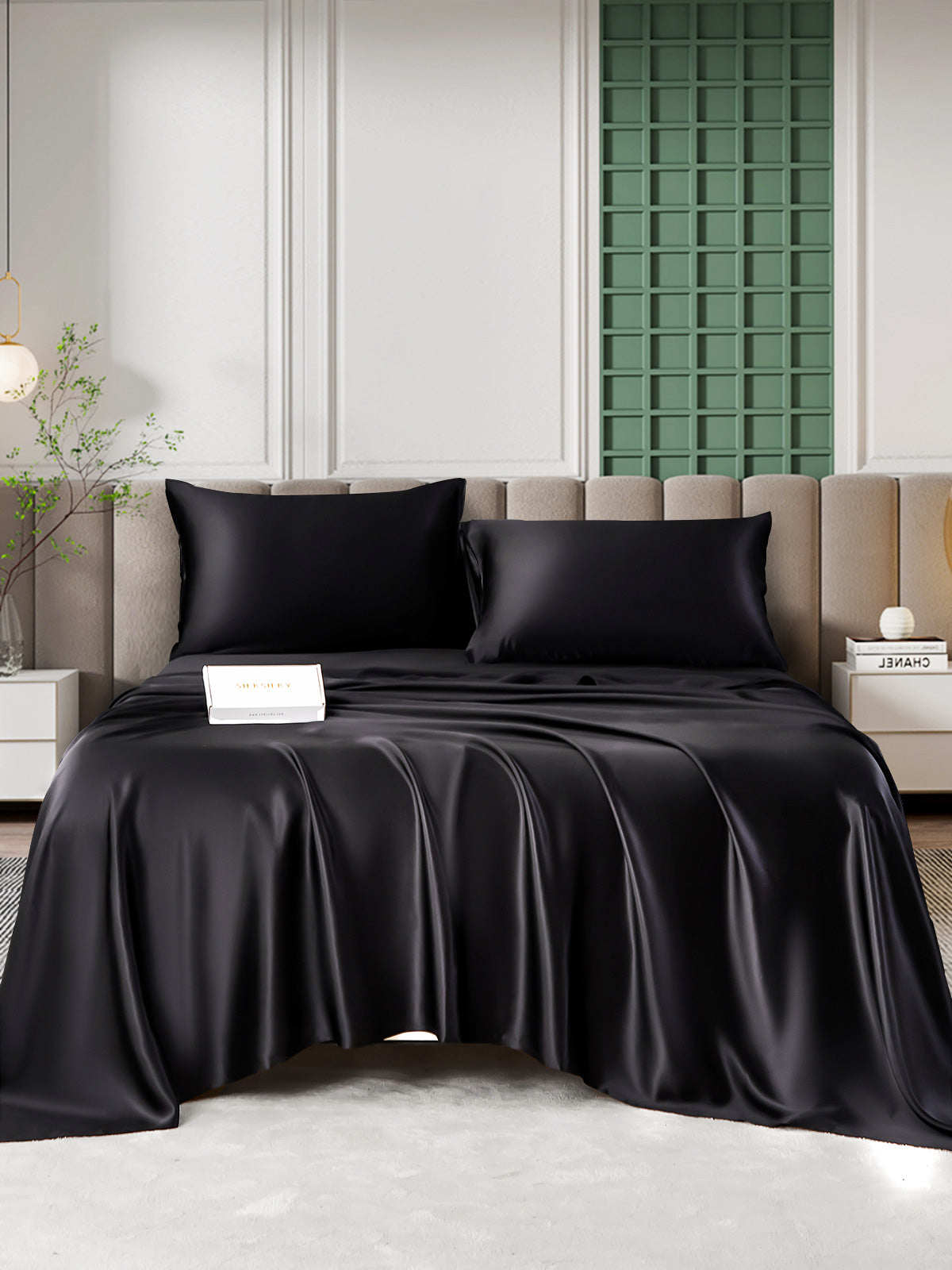 [أسود] SilkSilky-SA 25Momme الحرير الخالص Bedding Set 005
