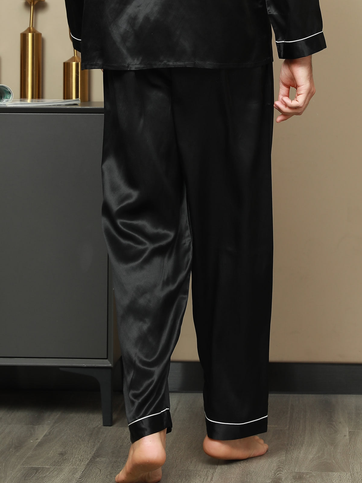 [أسود] SilkSilky-SA الحرير الخالص Mens Sleep Bottoms 002