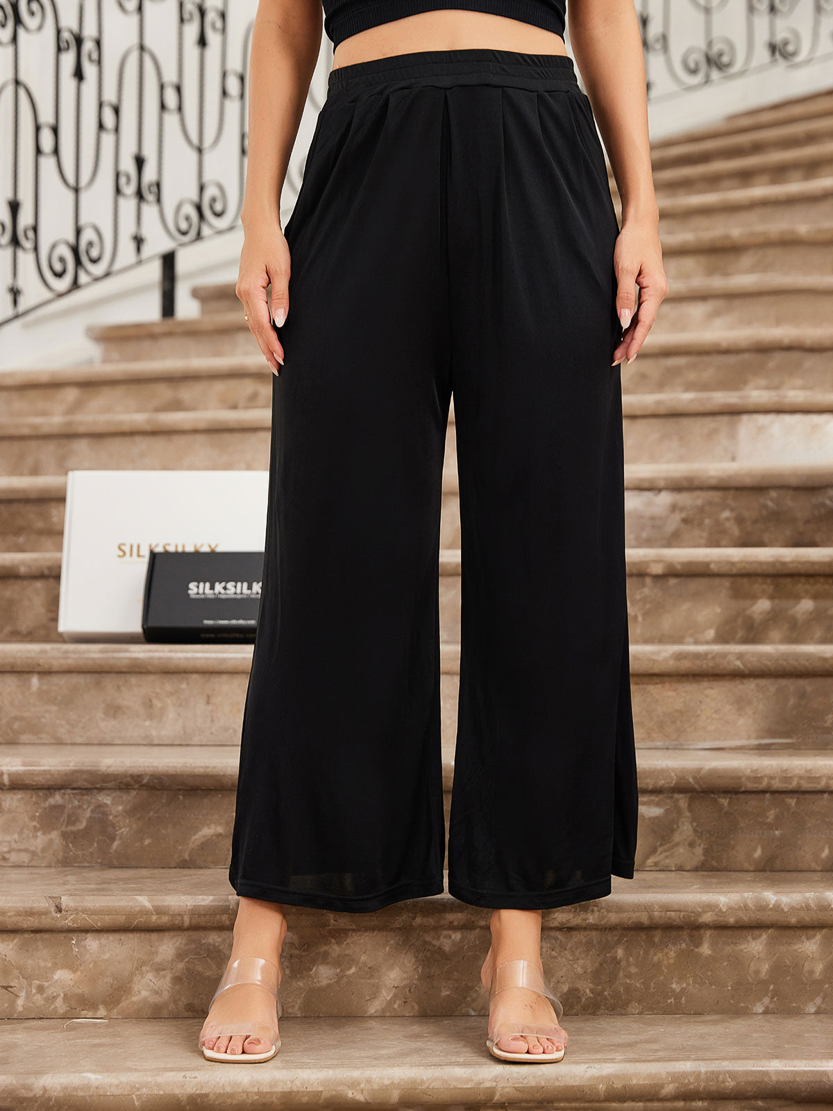 [أسود] SilkSilky-SA محبوك الحرير Womens Pants 003