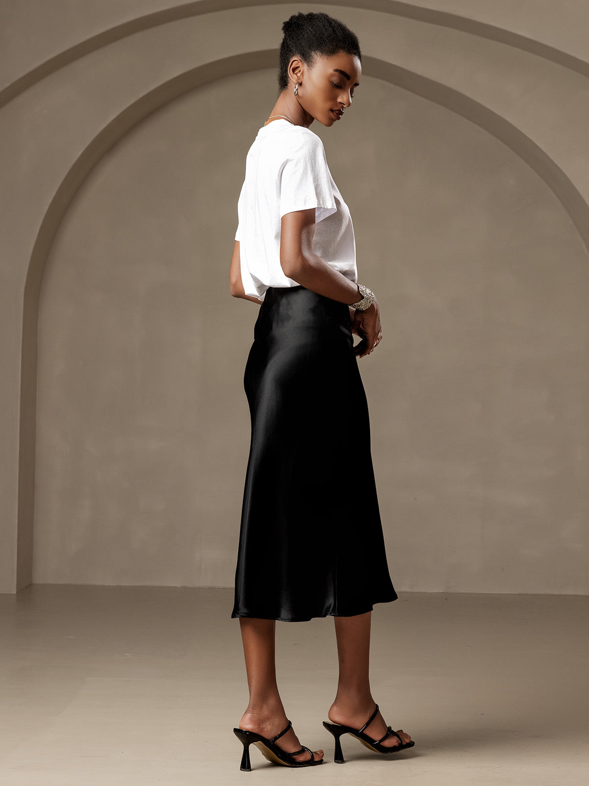 [أسود] SilkSilky-SA 19Momme الحرير الخالص Skirt 002