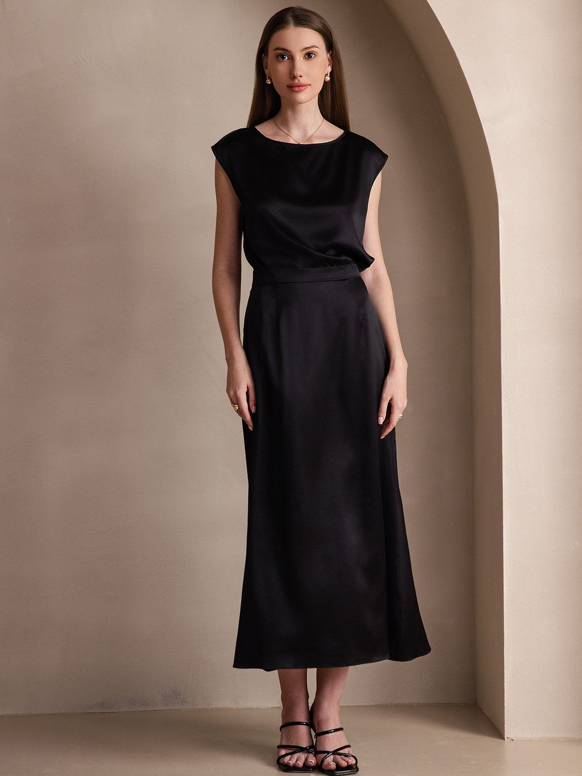 [أسود] SilkSilky-SA 19Momme الحرير Skirt 001