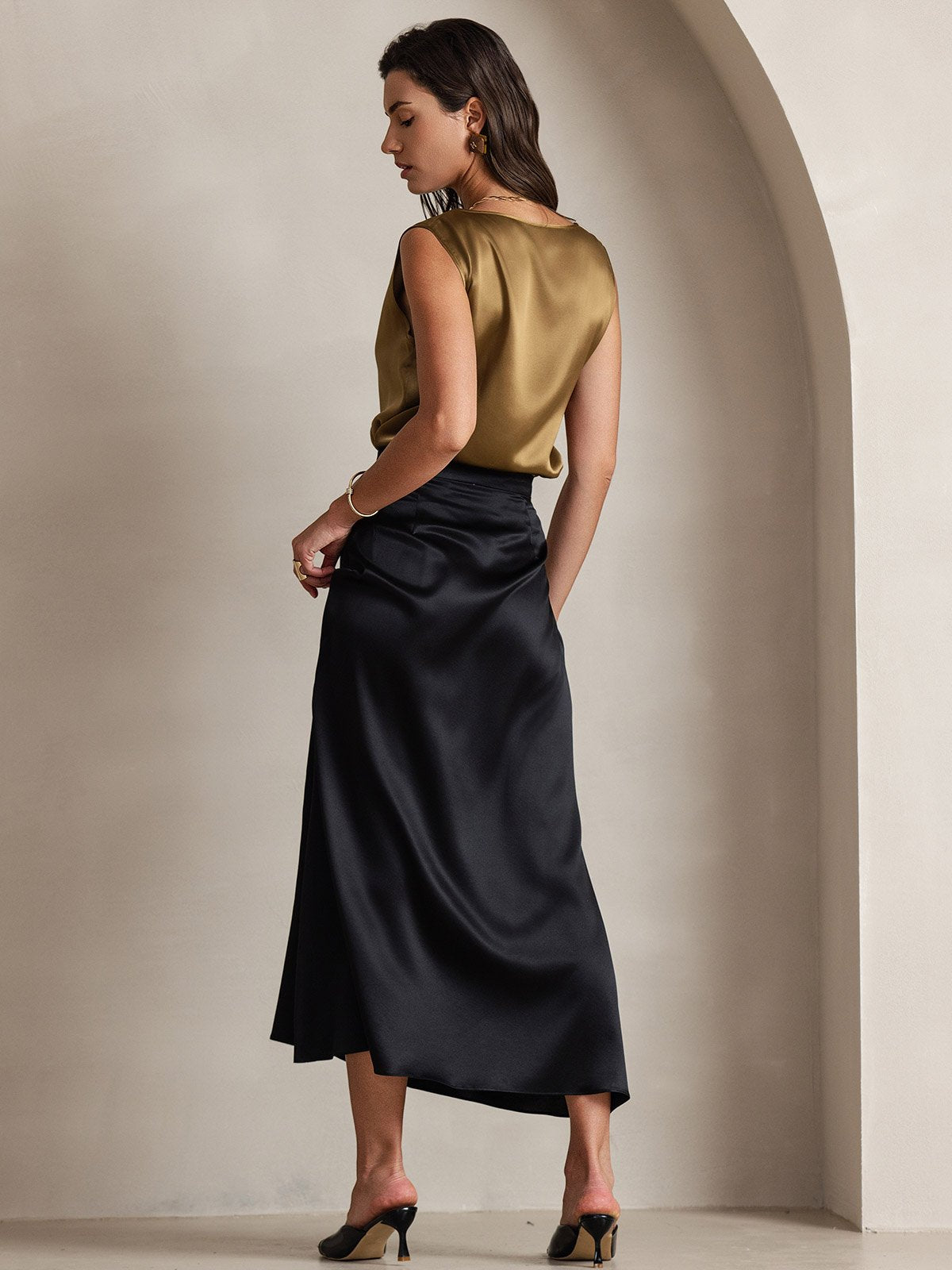 [أسود] SilkSilky-SA 19Momme الحرير Skirt 002
