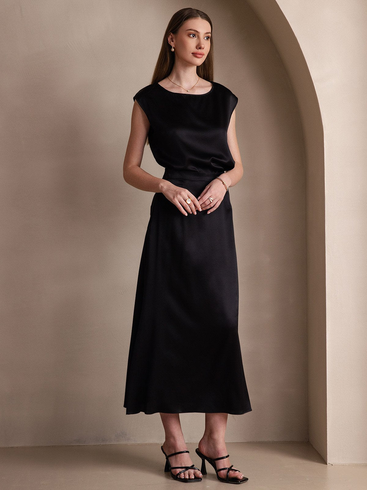 [أسود] SilkSilky-SA 19Momme الحرير Skirt 004