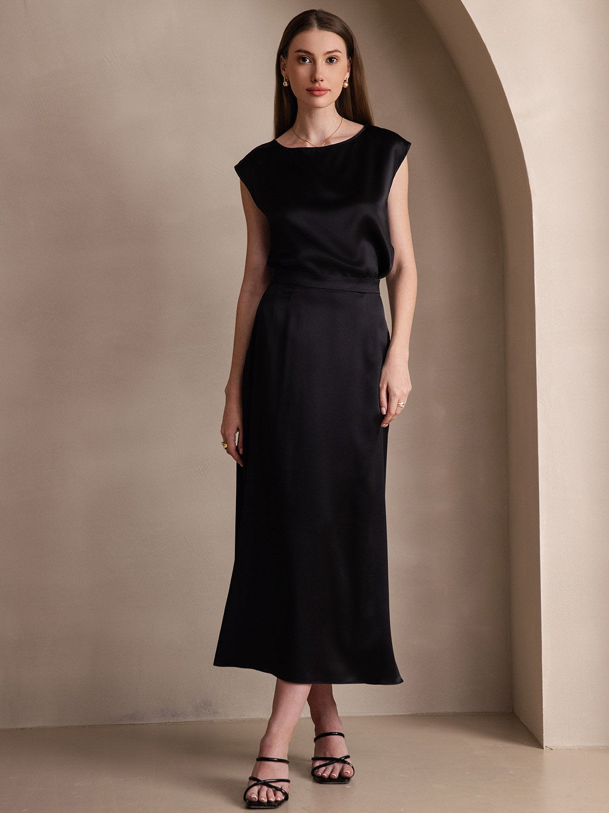 [أسود] SilkSilky-SA 19Momme الحرير Skirt 005