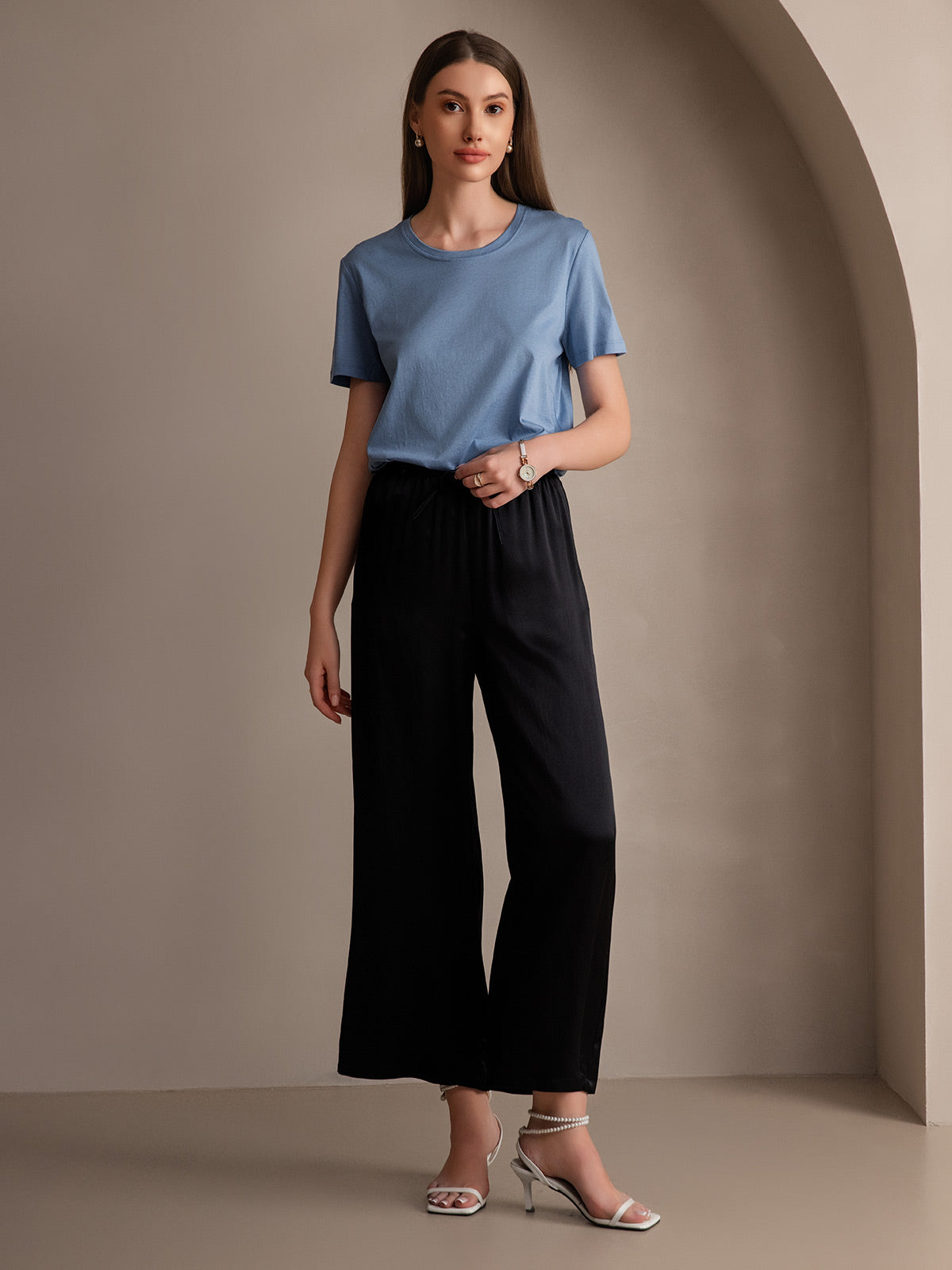 [أسود] SilkSilky-SA الحرير الخالص Womens Pants 005