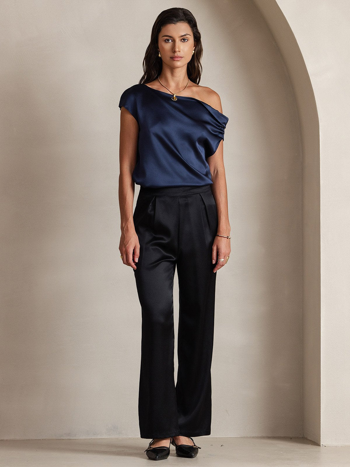 [أسود] SilkSilky-SA 19Momme الحرير Womens Pants 001