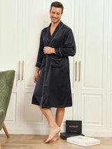 [أسود] SilkSilky-SA 19Momme الحرير الخالص الأكمام الطويلة Mens Robe 004