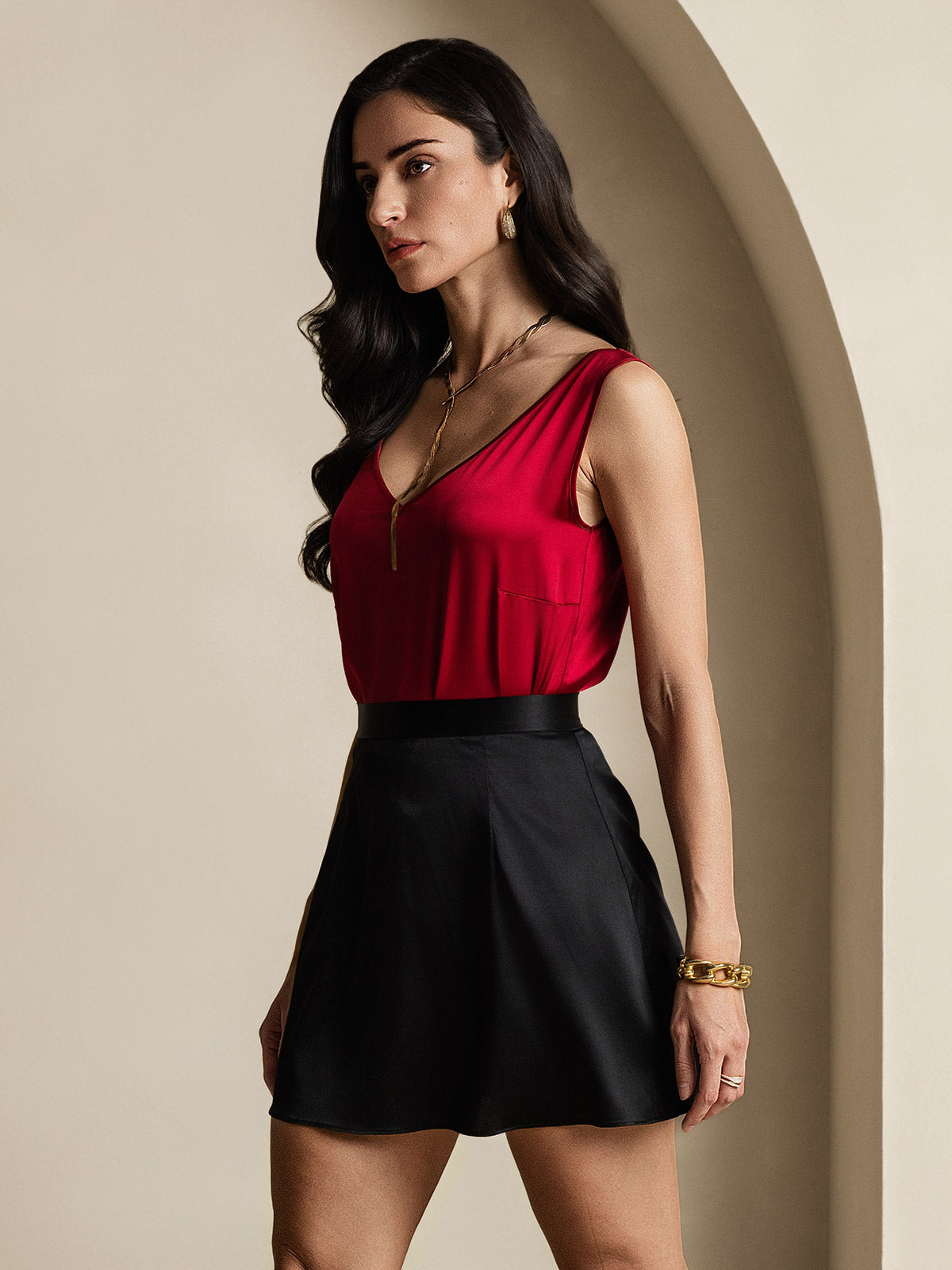 [أسود] SilkSilky-SA 19Momme الحرير Skirt 002