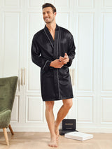 [Black] SilkSilky Pure Silk 3/4 Sleeve Mens Robe 006