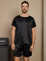 [أسود] SilkSilky-SA Short Sleeve Round Neck بيجامة رجالية 001