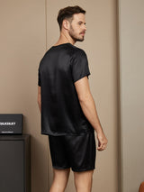 [أسود] SilkSilky-SA Short Sleeve Round Neck بيجامة رجالية 002