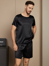 [أسود] SilkSilky-SA Short Sleeve Round Neck بيجامة رجالية 003
