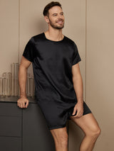 [أسود] SilkSilky-SA Short Sleeve Round Neck بيجامة رجالية 004