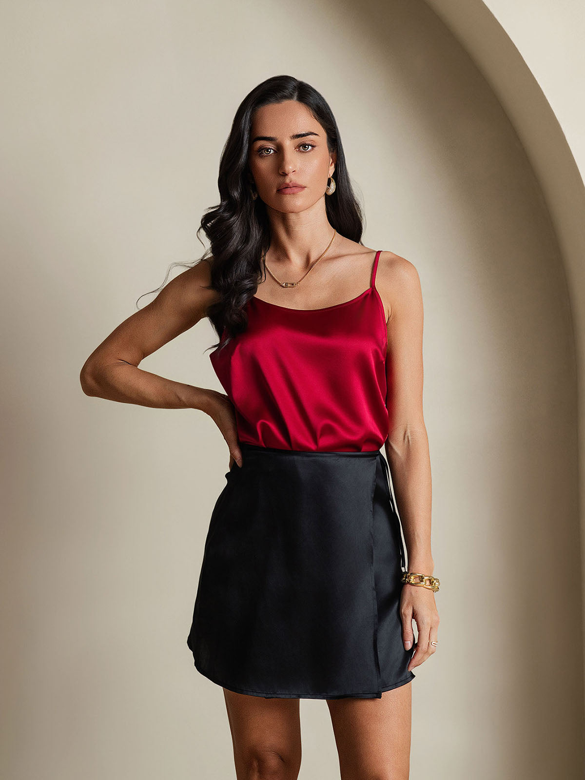 [أسود] SilkSilky-SA الحرير الخالص Wrap تنانير نسائية 004