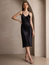 [أسود] SilkSilky-SA Sleeveless V Neck فساتين نسائية 001