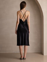 [أسود] SilkSilky-SA Sleeveless V Neck فساتين نسائية 002