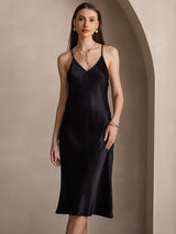 [أسود] SilkSilky-SA Sleeveless V Neck فساتين نسائية 003