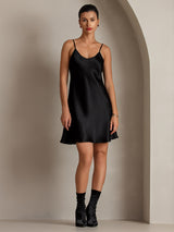 [أسود] SilkSilky-SA Sleeveless V Neck فساتين نسائية 005