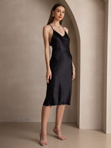 [أسود] SilkSilky-SA Sleeveless V Neck فساتين نسائية 005