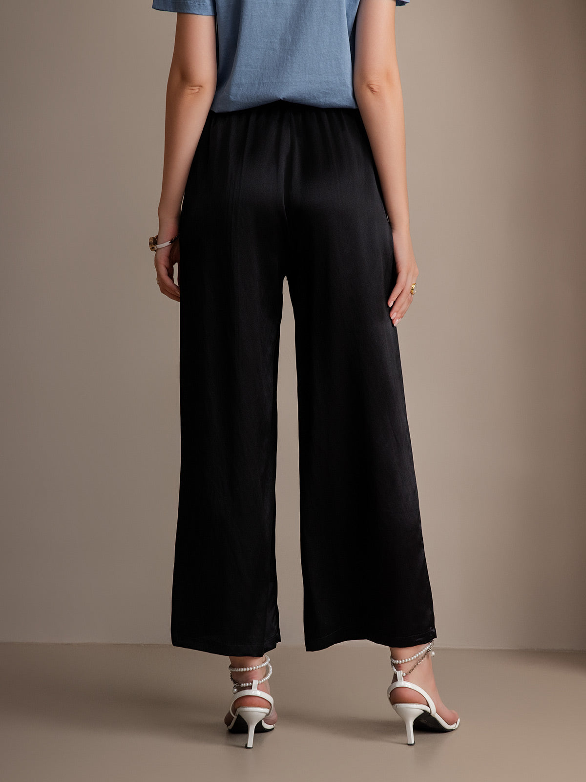 [أسود] SilkSilky-SA Pure Silk Womens Pants 002