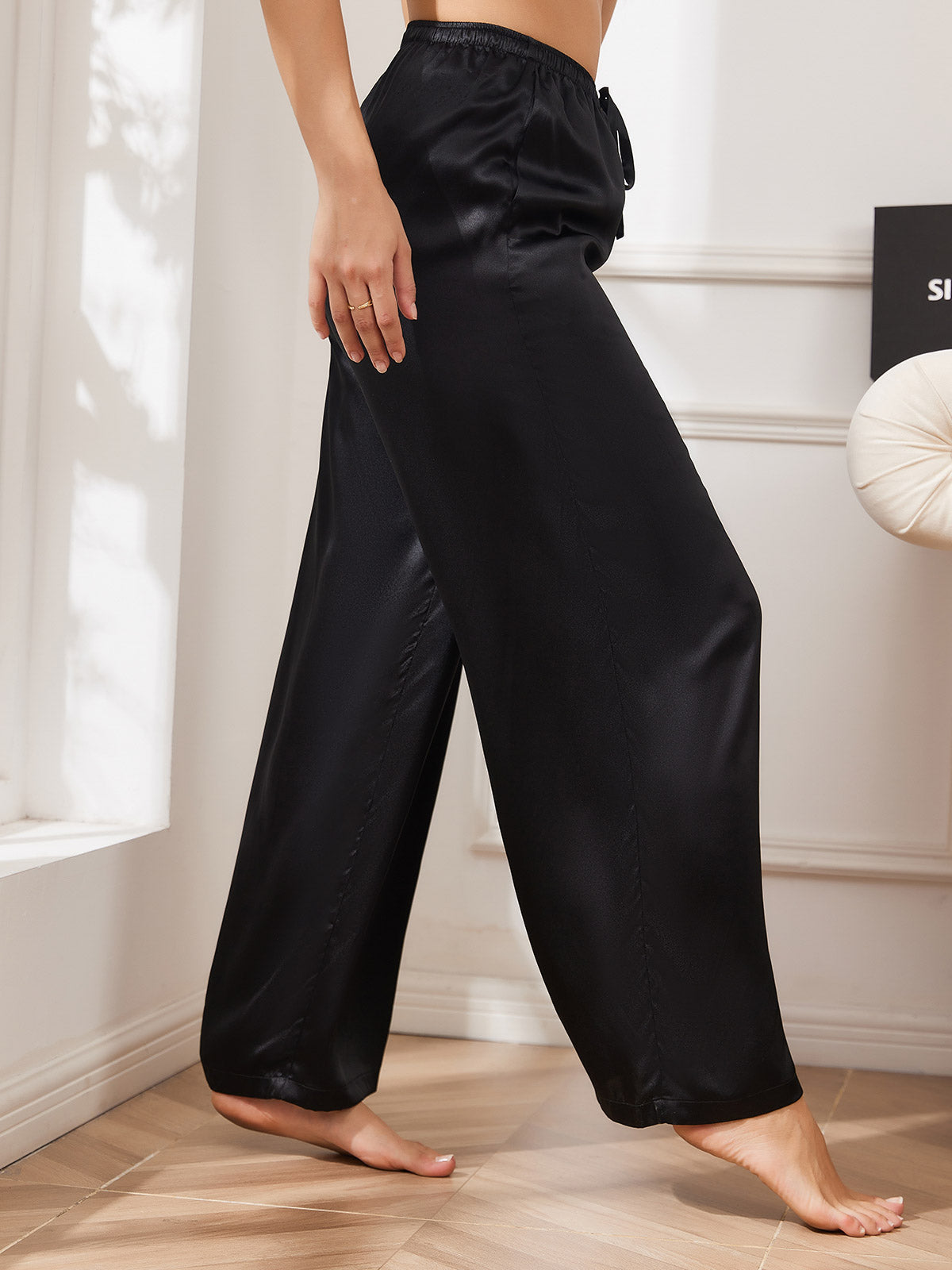 [أسود] SilkSilky-SA الحرير الخالص Womens Pants 003