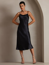 [أسود] SilkSilky-SA Sleeveless Cowl Neck فساتين نسائية 001