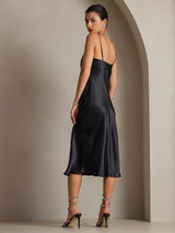 [أسود] SilkSilky-SA Sleeveless Cowl Neck فساتين نسائية 002