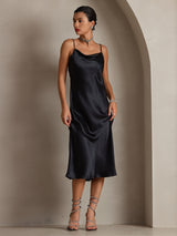 [أسود] SilkSilky-SA Sleeveless Cowl Neck فساتين نسائية 003