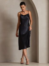 [أسود] SilkSilky-SA Sleeveless Cowl Neck فساتين نسائية 004