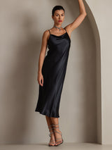 [أسود] SilkSilky-SA Sleeveless Cowl Neck فساتين نسائية 005