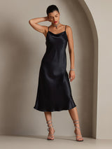 [أسود] SilkSilky-SA Sleeveless Cowl Neck فساتين نسائية 006