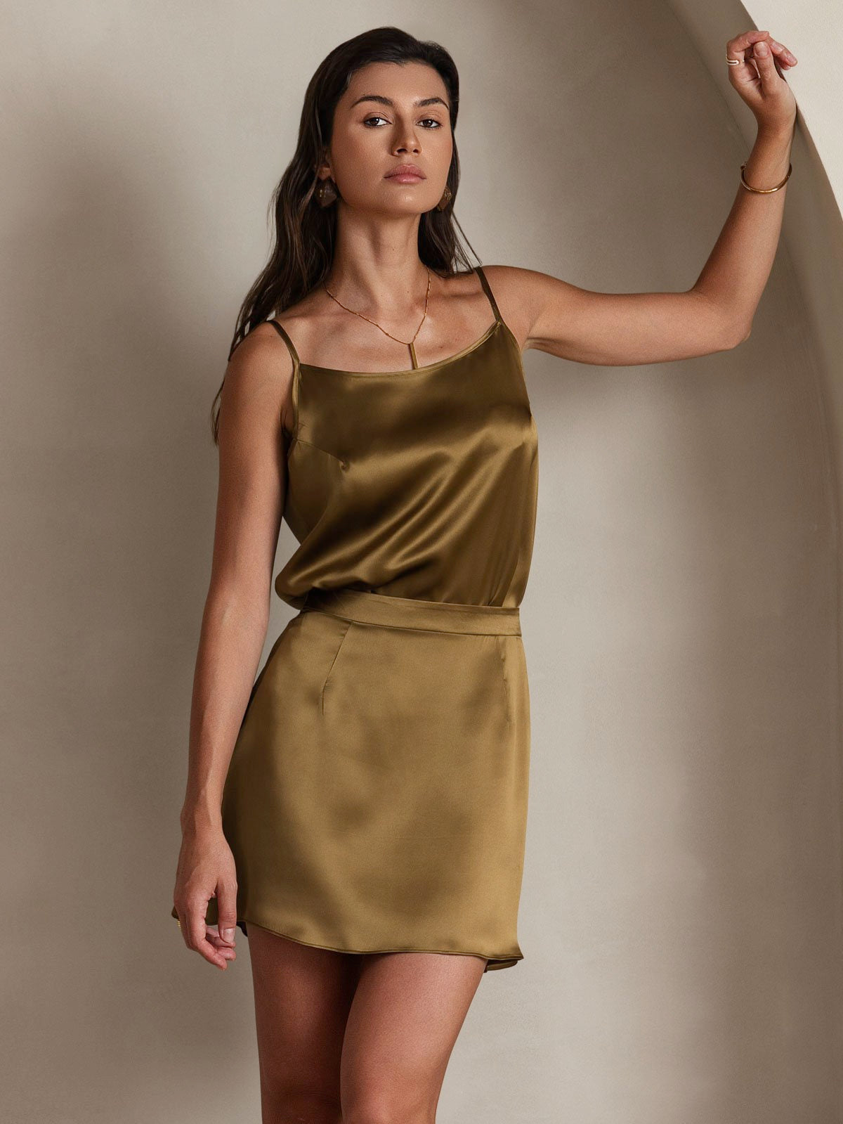 [بني] SilkSilky-SA 19Momme الحرير Skirt 001