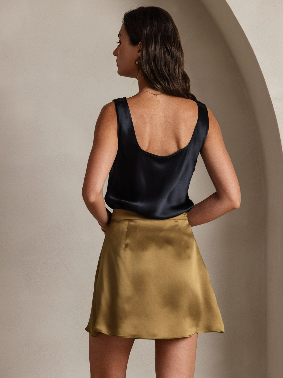 [بني] SilkSilky-SA 19Momme الحرير Skirt 002