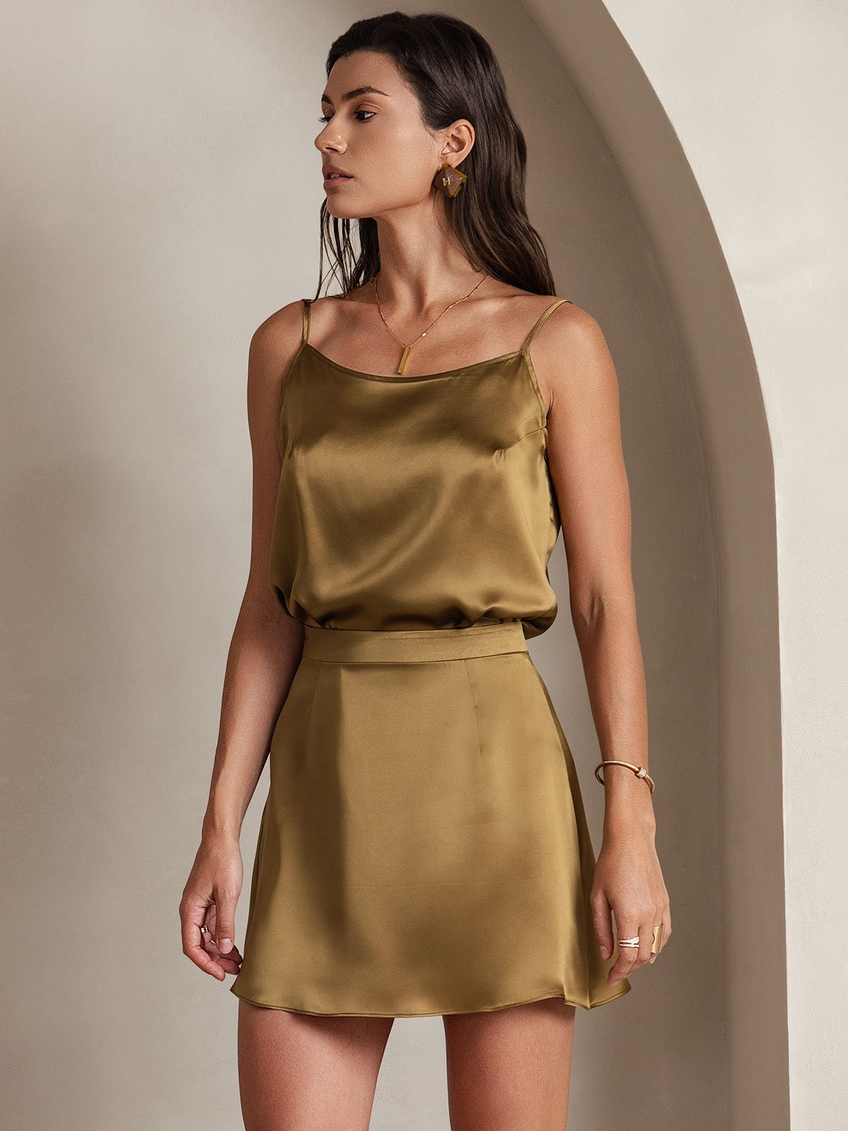 [بني] SilkSilky-SA 19Momme الحرير Skirt 003