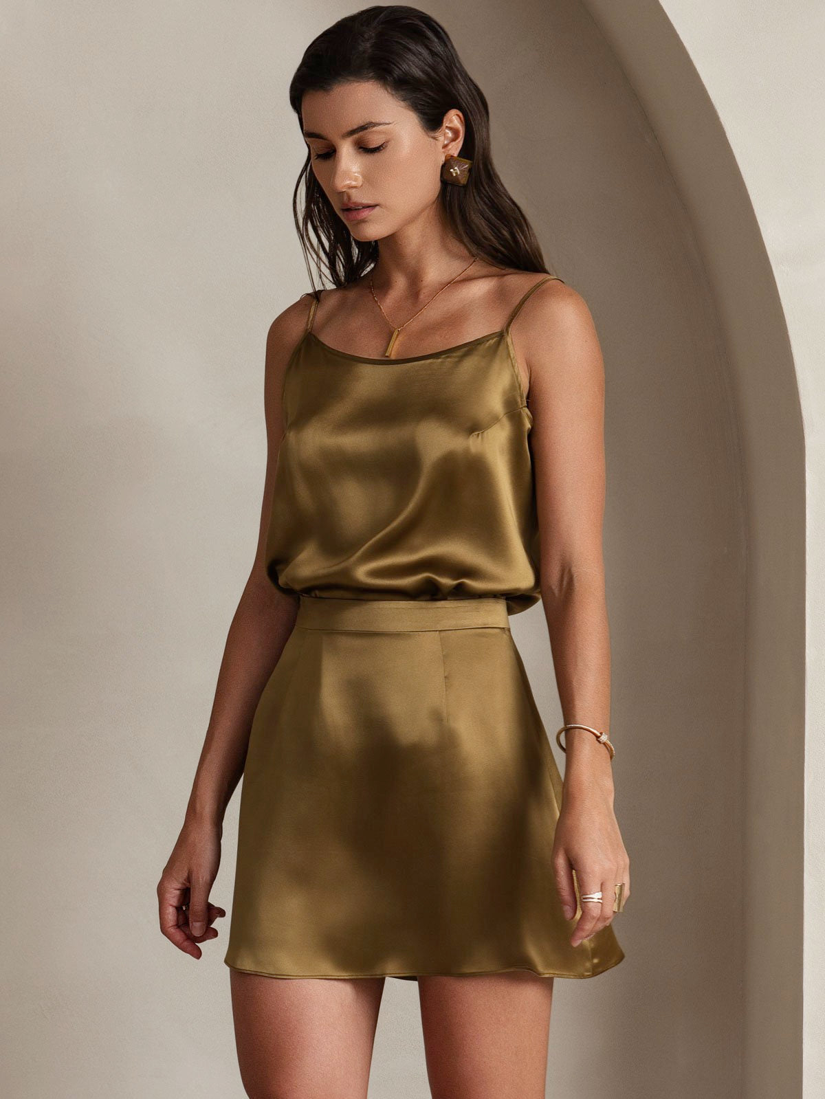 [بني] SilkSilky-SA 19Momme الحرير Skirt 004