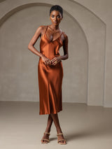[الكراميل] SilkSilky-SA Sleeveless V Neck فساتين نسائية 005
