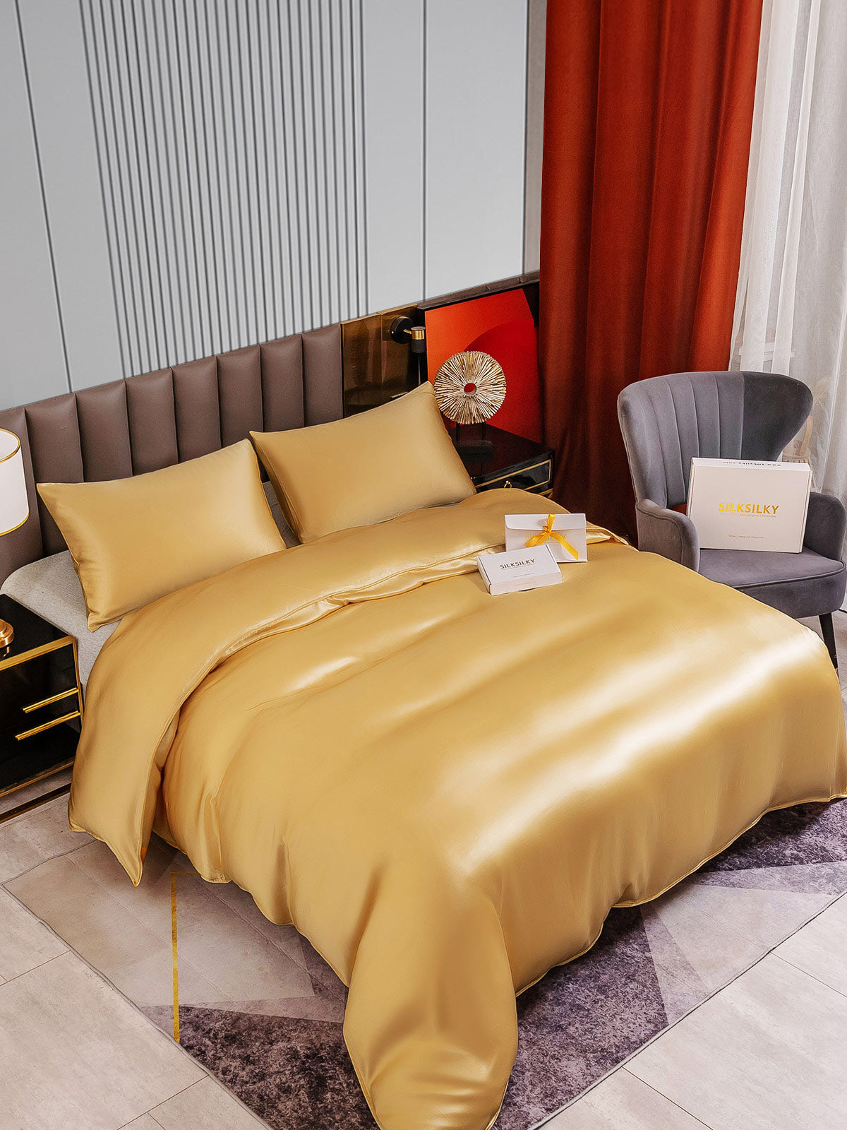 [شامبانيا] SilkSilky-SA 22Momme الحرير الخالص Bedding Set 002
