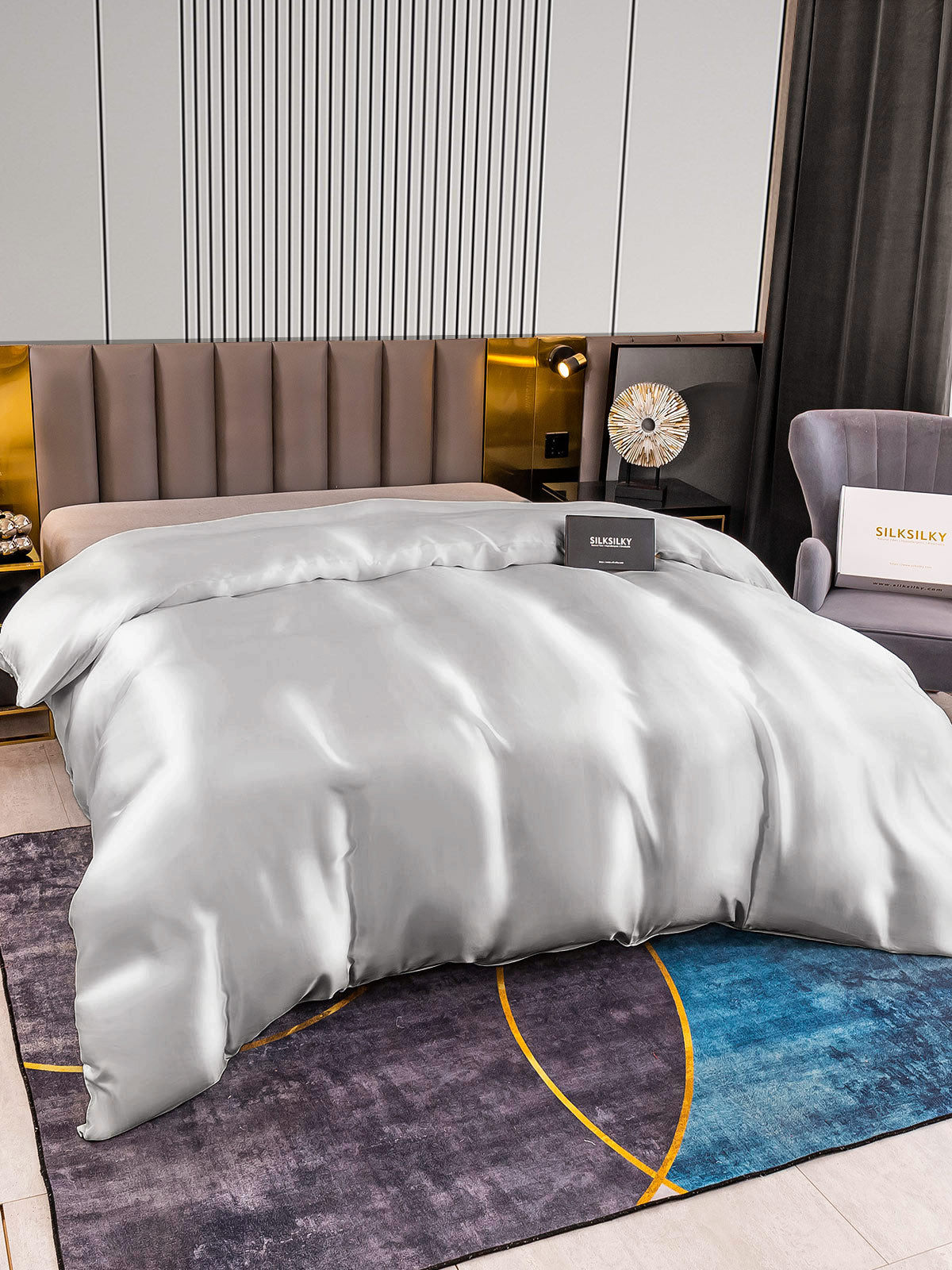 [فضة] SilkSilky-SA 22Momme الحرير الخالص Duvet Cover 003