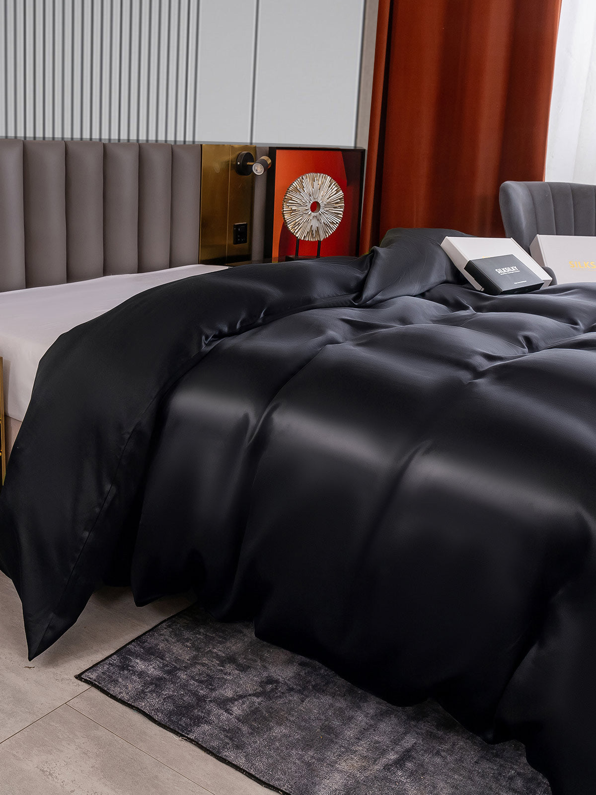 [أسود] SilkSilky-SA 22Momme الحرير الخالص Duvet Cover 003