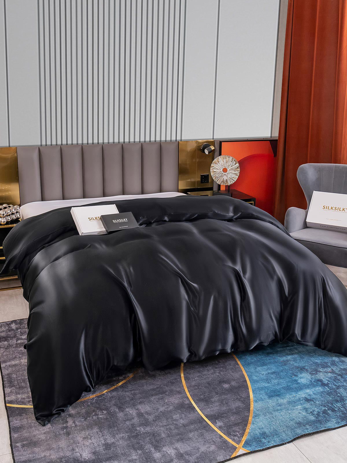 [أسود] SilkSilky-SA 22Momme الحرير الخالص Duvet Cover 004