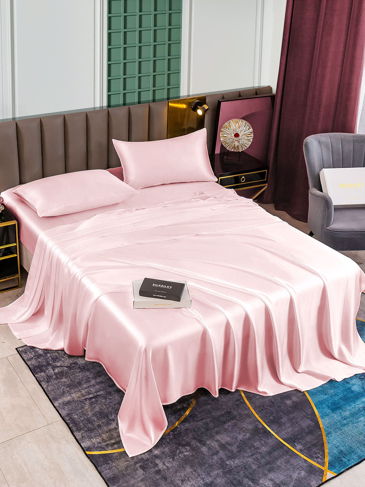 [لون القرنفل] SilkSilky-SA 25Momme الحرير الخالص Bedding Set 002