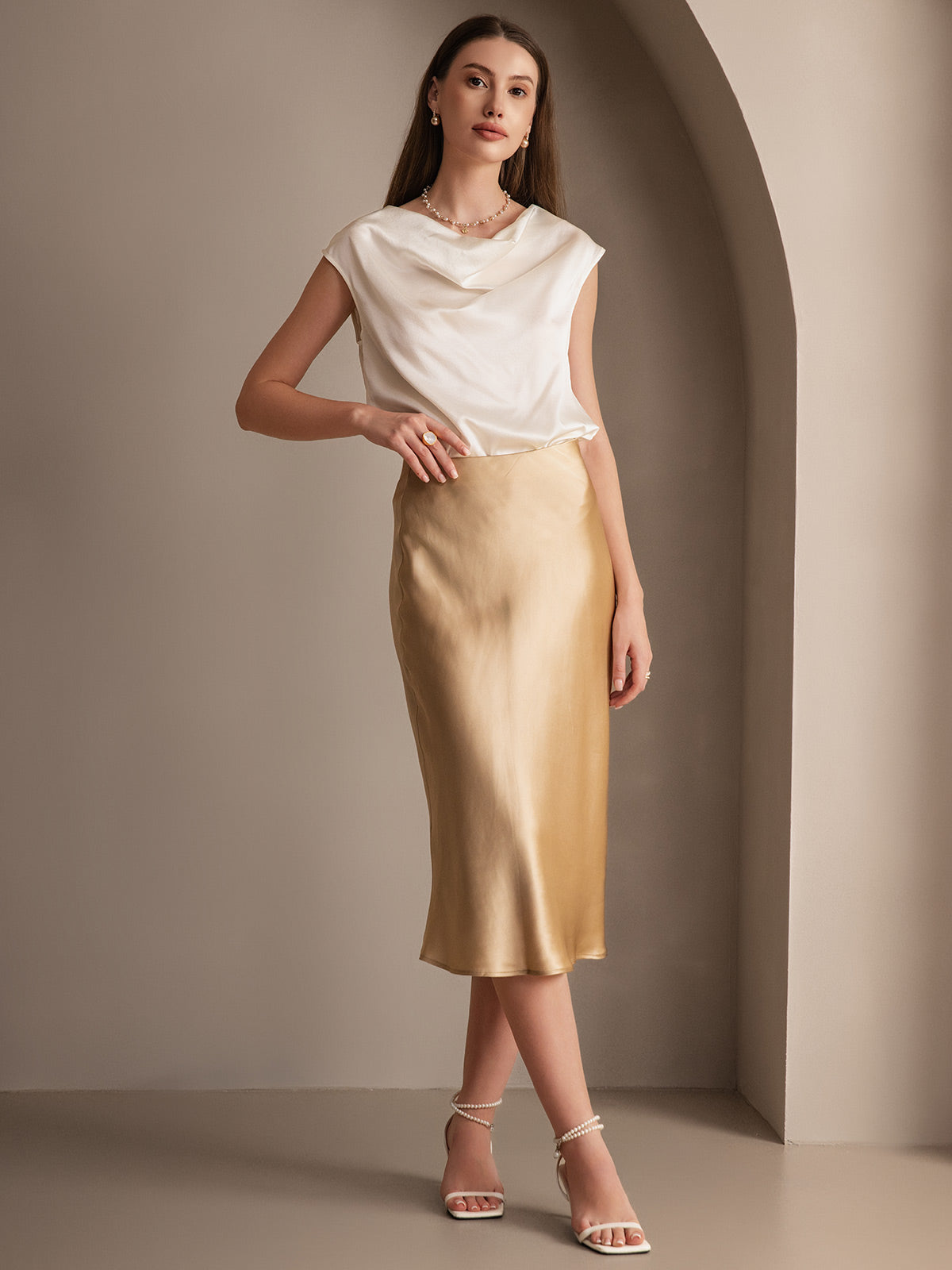 [شامبانيا] SilkSilky-SA 19Momme الحرير الخالص Skirt 001