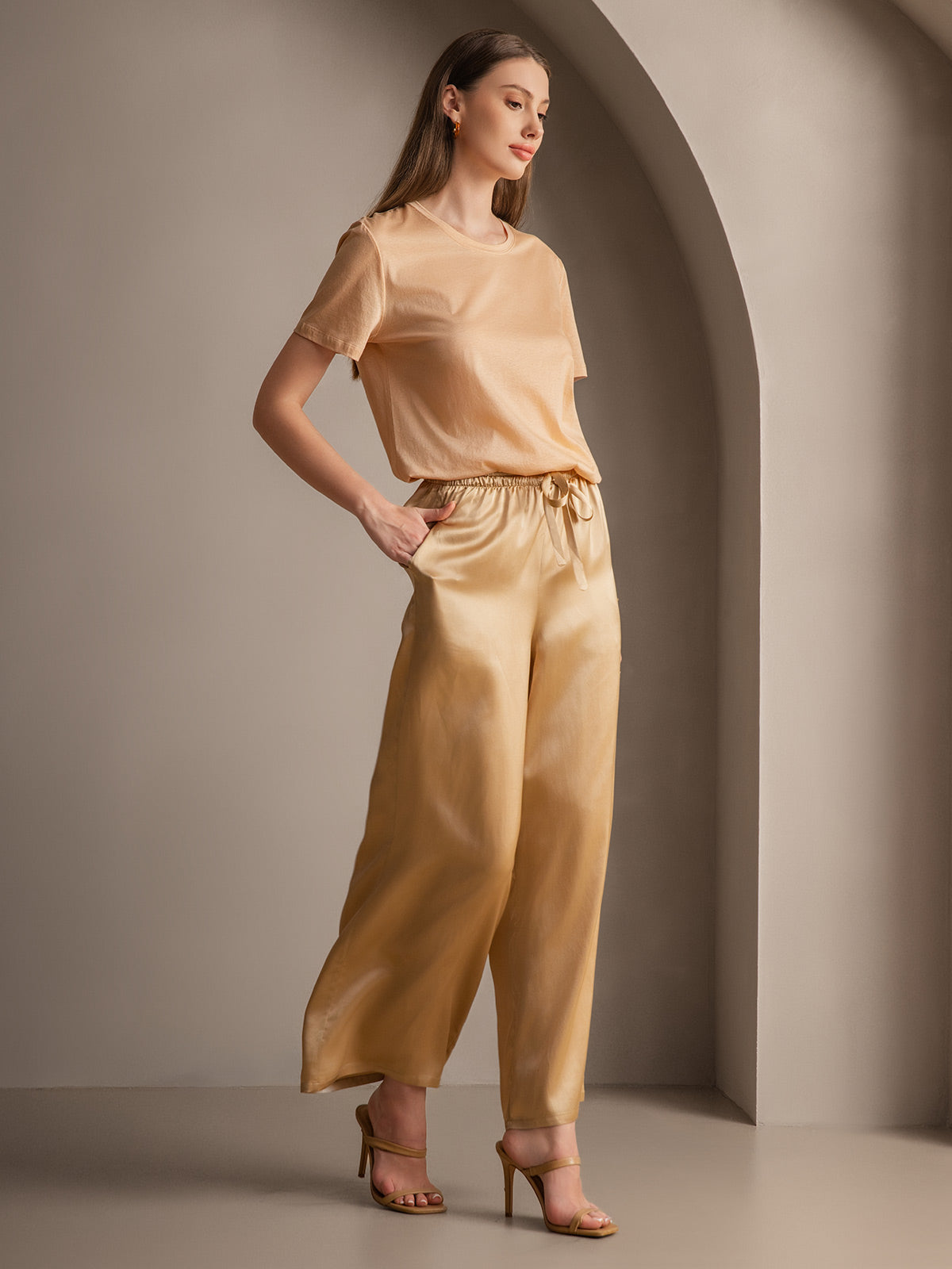 [شامبانيا] SilkSilky-SA الحرير الخالص Womens Pants 002
