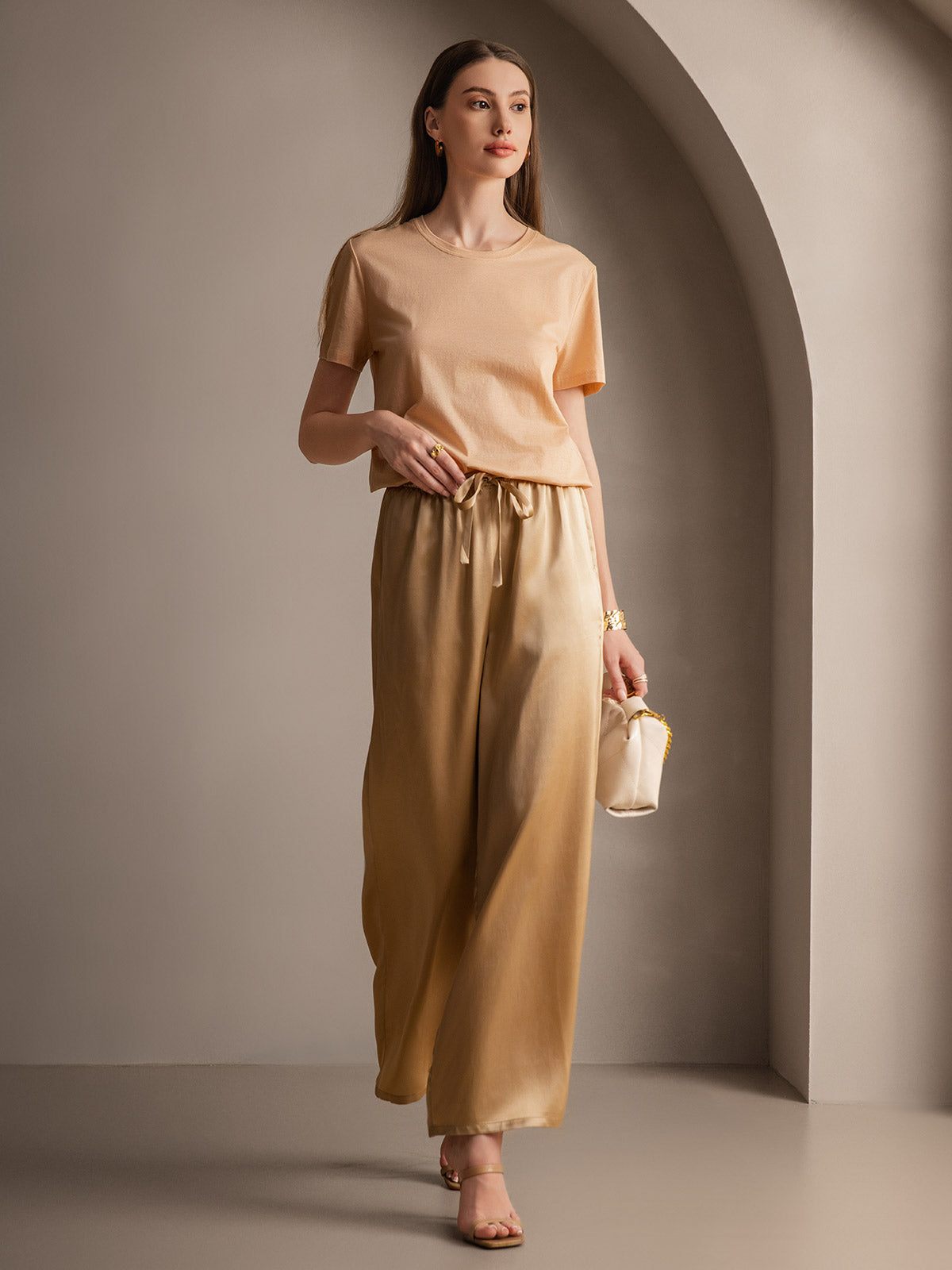 [شامبانيا] SilkSilky-SA الحرير الخالص Womens Pants 003