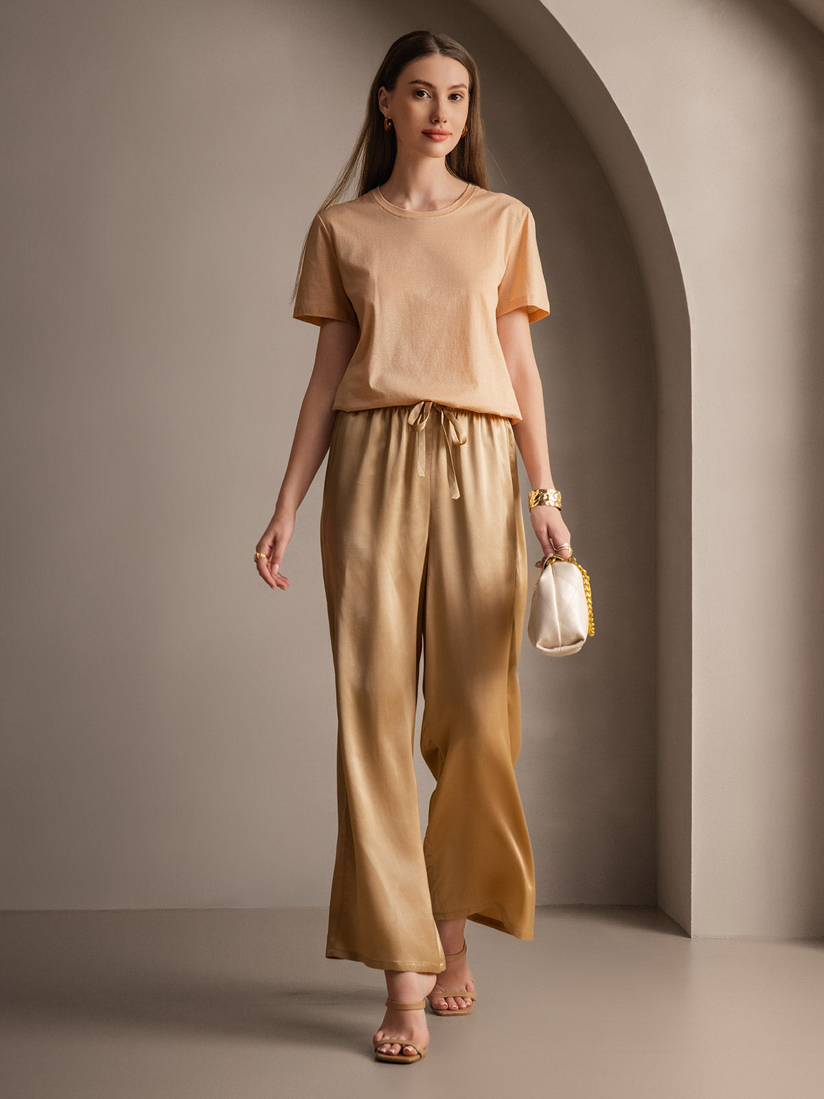 [شامبانيا] SilkSilky-SA الحرير الخالص Womens Pants 004