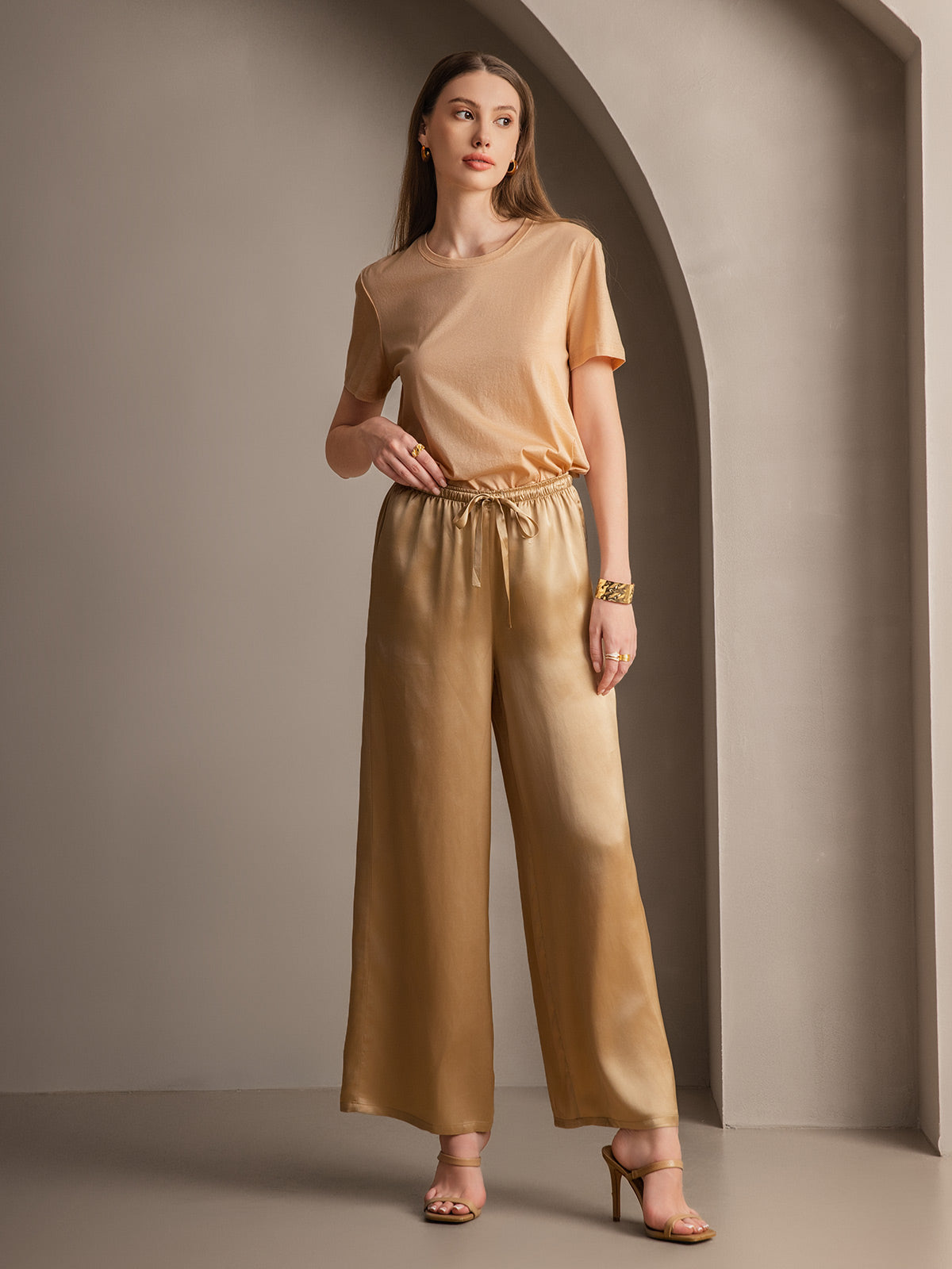 [شامبانيا] SilkSilky-SA الحرير الخالص Womens Pants 005