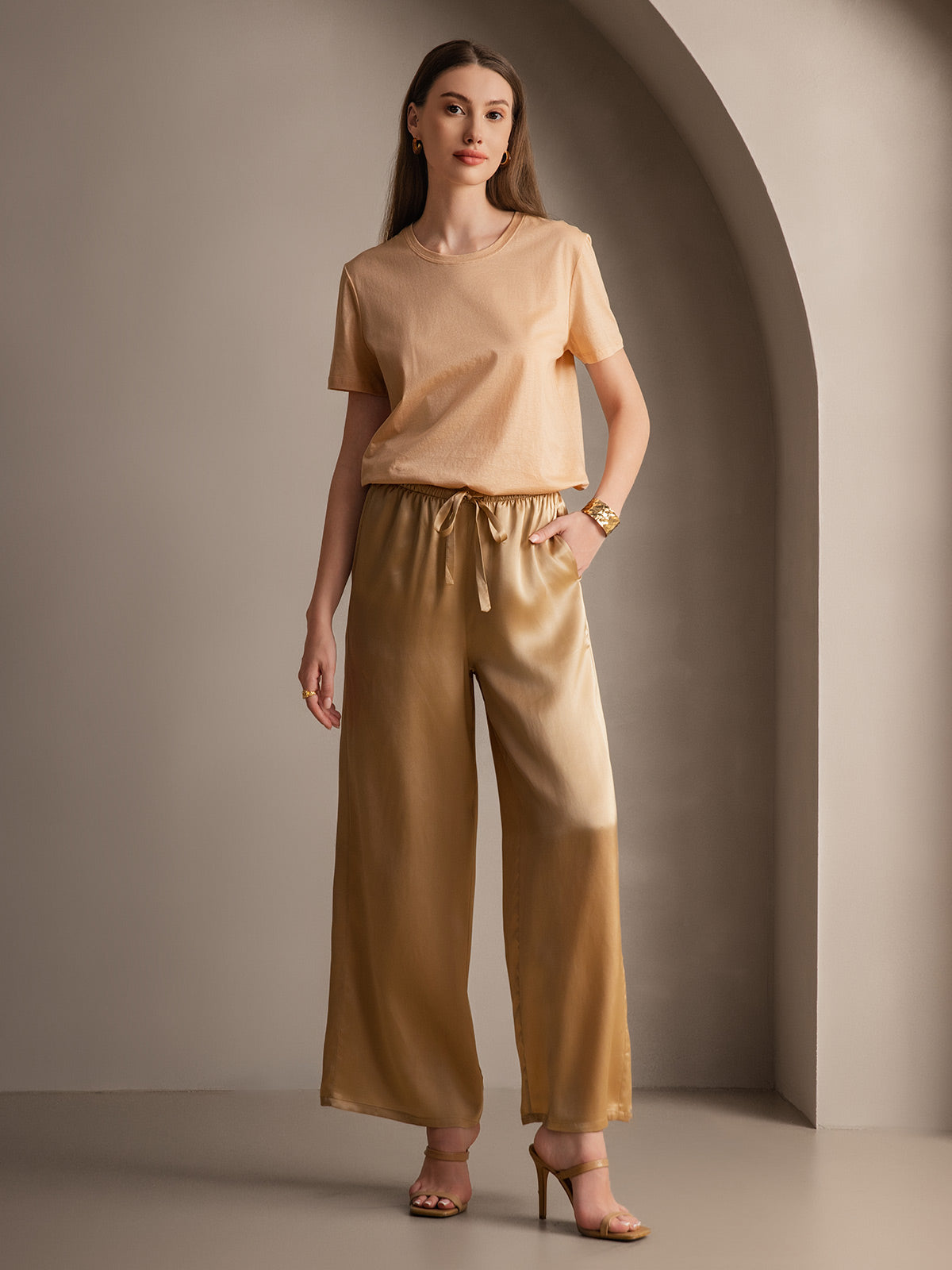 [شامبانيا] SilkSilky-SA الحرير الخالص Womens Pants 006