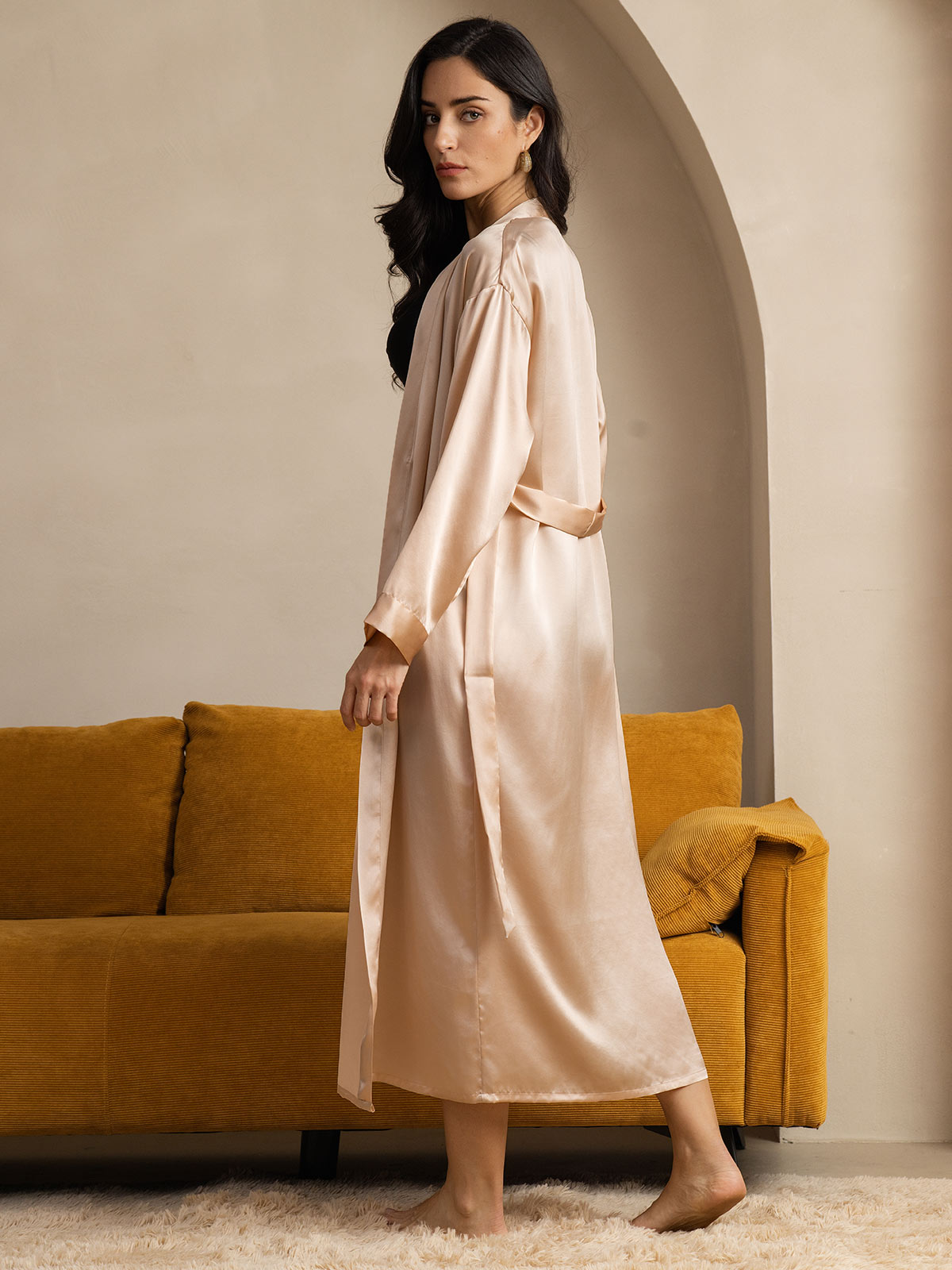 [شامبانيا] SilkSilky-SA الحرير الخالص الأكمام الطويلة Womens Robe 002