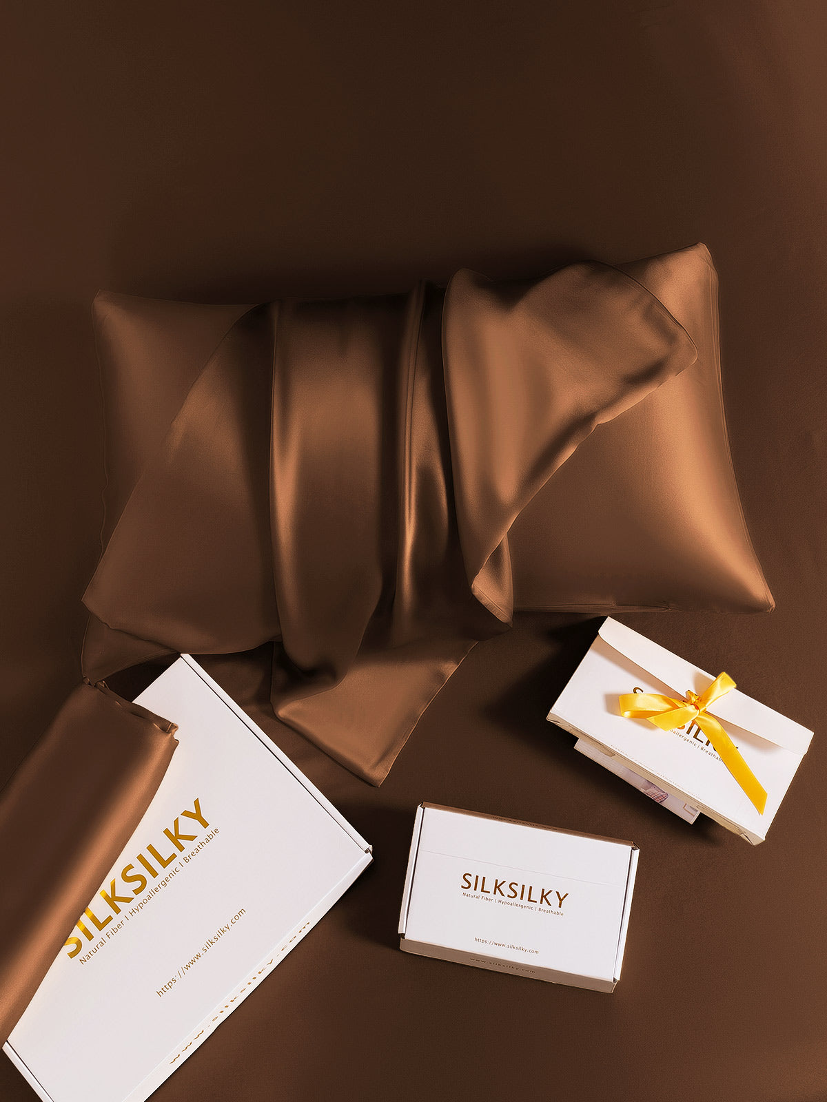[قهوة] SilkSilky-SA 19Momme الحرير الخالص Pillowcase 006